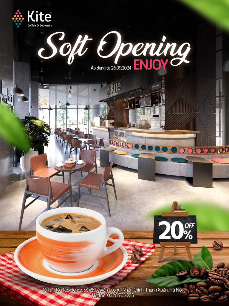 KITE COFFEE HÀ NỘI CHÍNH THỨC MỞ BÁN – SOFT OPENING ENJOY 20% OFF